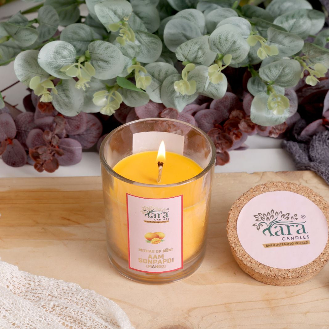 Aam Sonpapdi - 1 Wick Scented Candle -  Glass Jar Cork Lid - Tara Candles