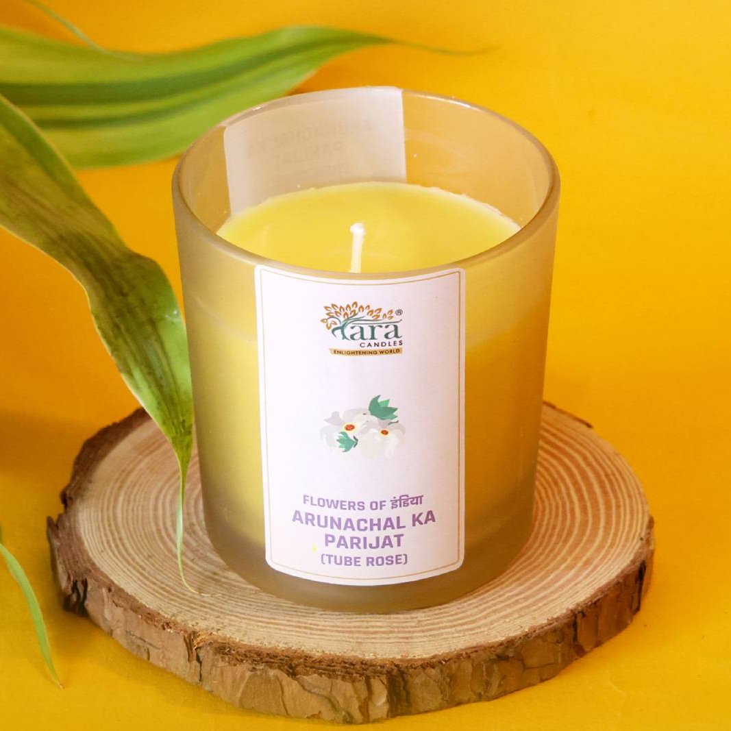 Arunachal KI Parijat - 1 Wick Scented Candle - Frosted Glass Jar - Tara Candles