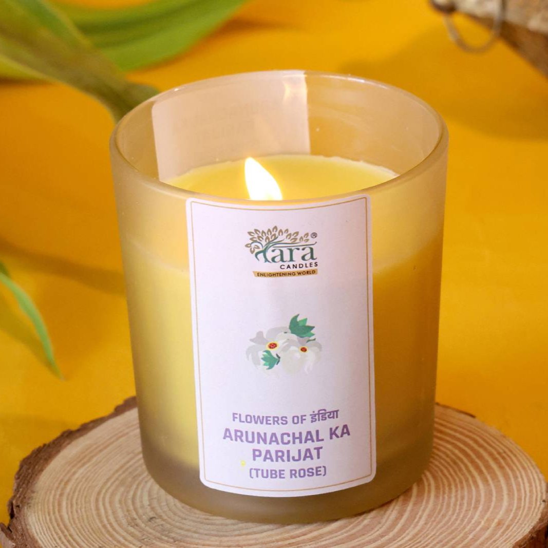 Arunachal KI Parijat - 1 Wick Scented Candle - Frosted Glass Jar - Tara Candles