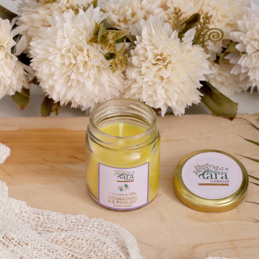 Arunachal Ki Parijat - 1 Wick Scented Candle - Plain Glass Jar - Tara Candles