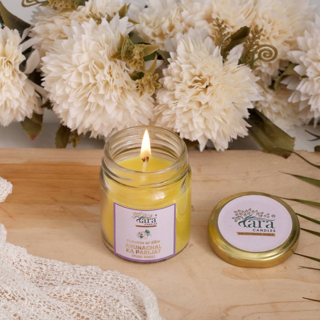 Arunachal Ki Parijat - 1 Wick Scented Candle - Plain Glass Jar - Tara Candles