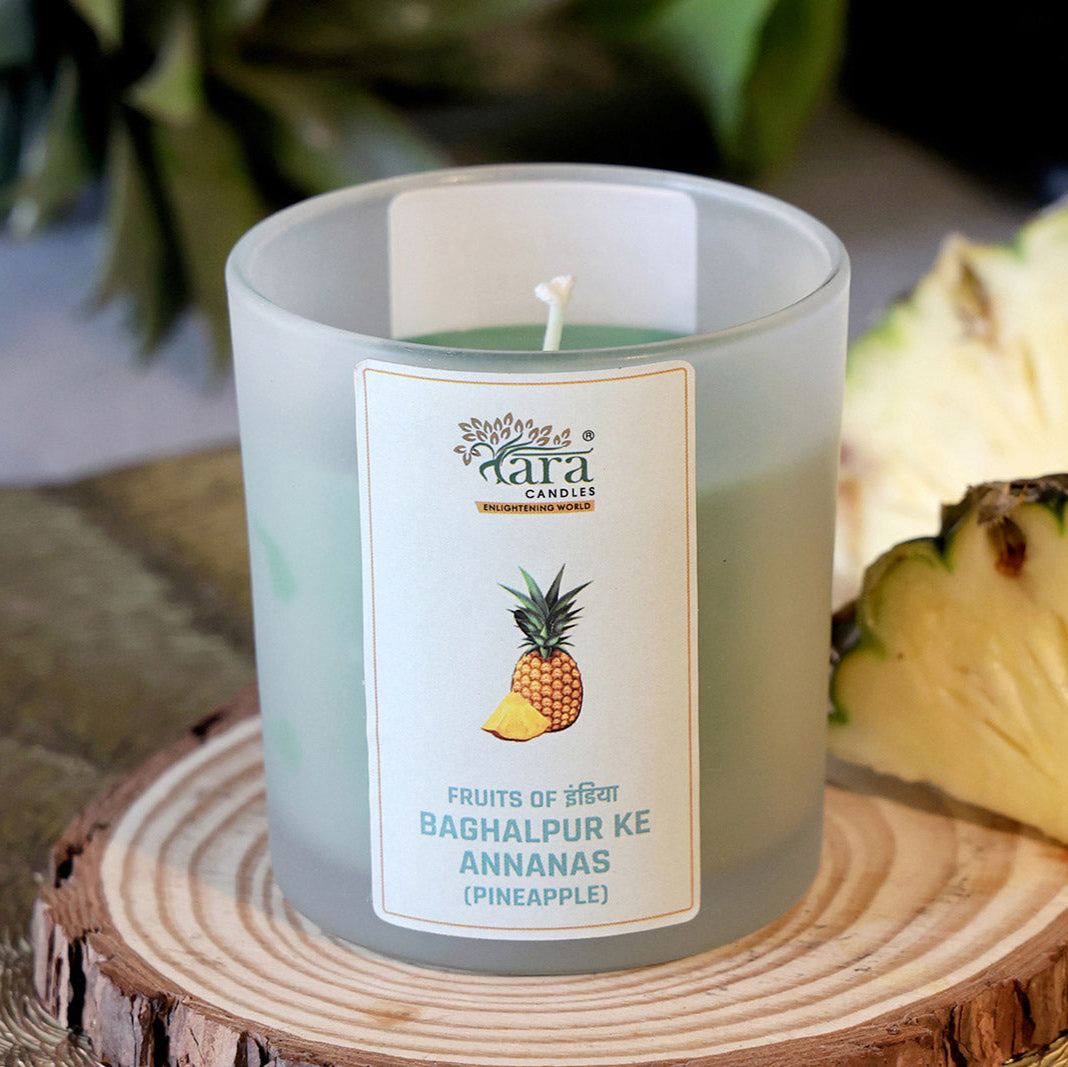 Baghalpur Ke Annanas - 1 Wick Scented Candle - Frosted Glass Jar - Tara Candles