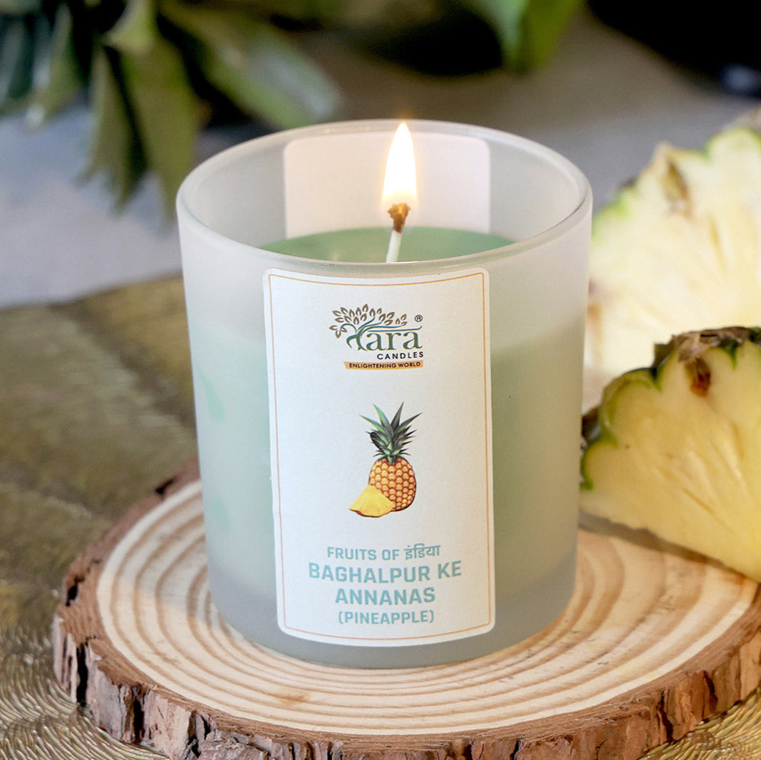 Baghalpur Ke Annanas - 1 Wick Scented Candle - Frosted Glass Jar - Tara Candles