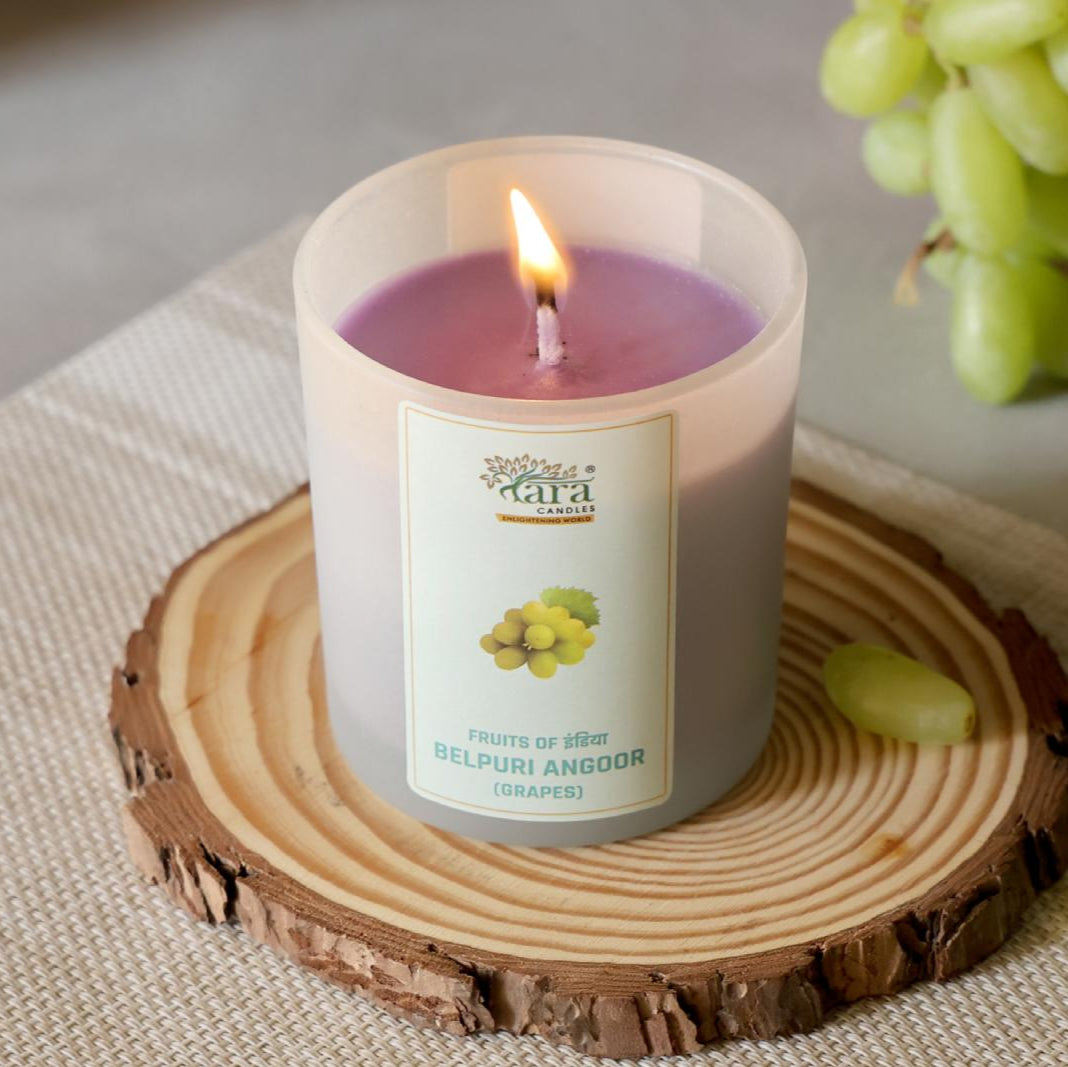 Belpuri Angoor - 1 Wick Scented Candle - Frosted Glass Jar - Tara Candles