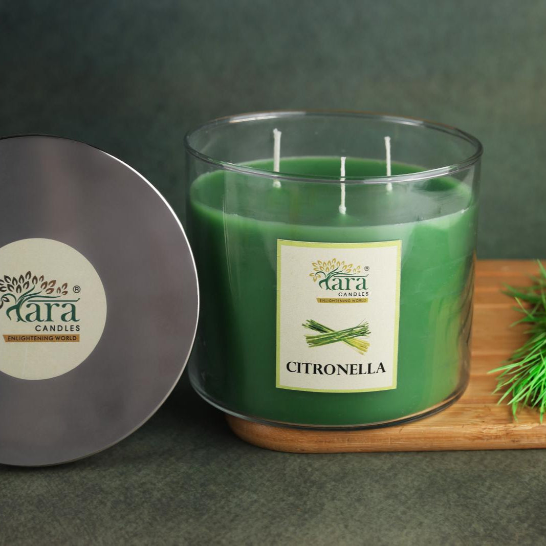 Citronella - 3 Wick Scented Candle - Clear Glass Jar - Tara Candles