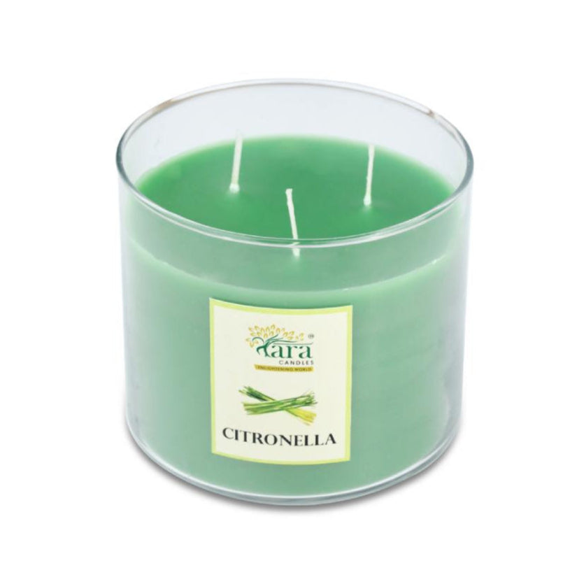Citronella - 3 Wick Scented Candle - Clear Glass Jar - Tara Candles