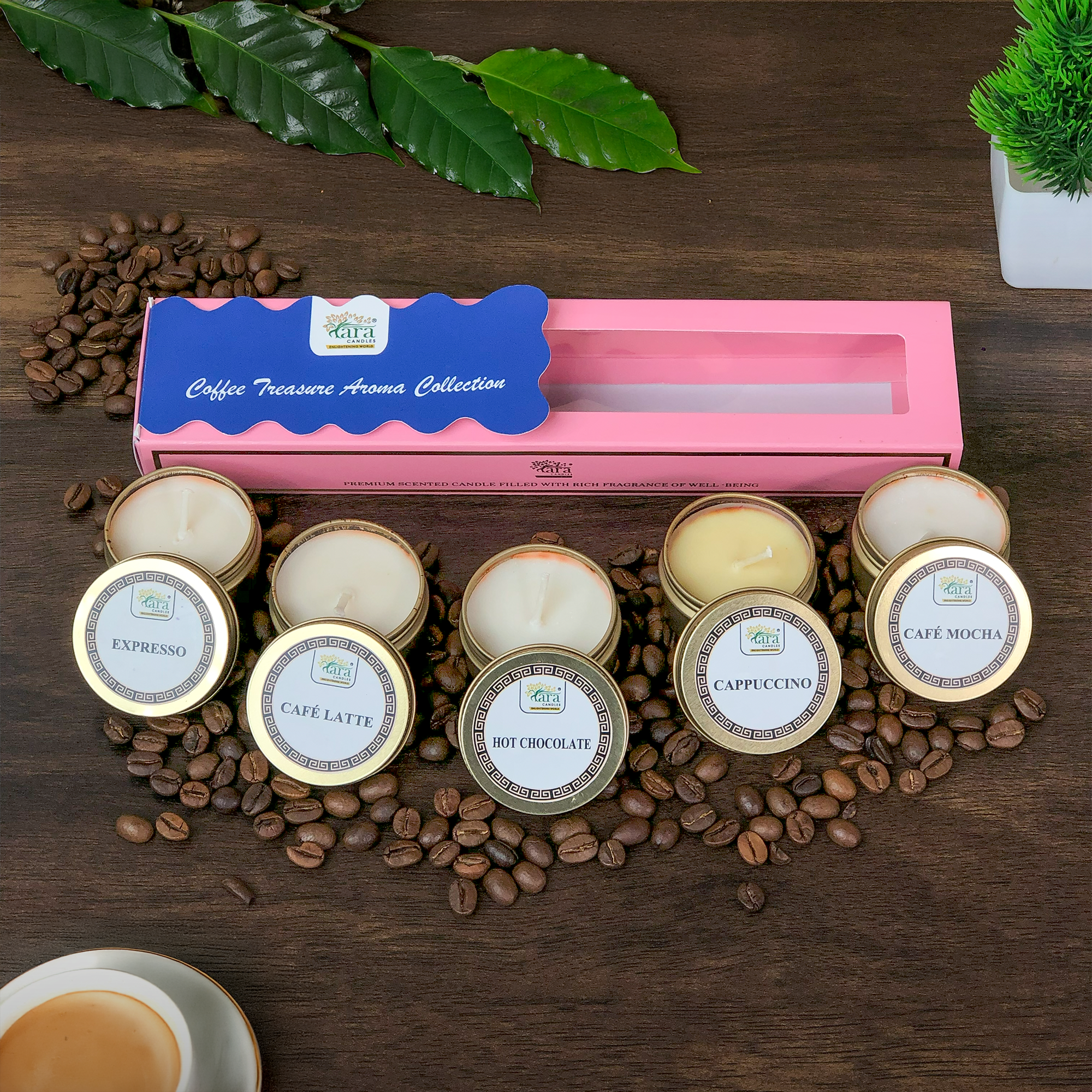 Coffee Treasure Aroma Collection | Scented Tin Candle | Set of 5 | Single Wick