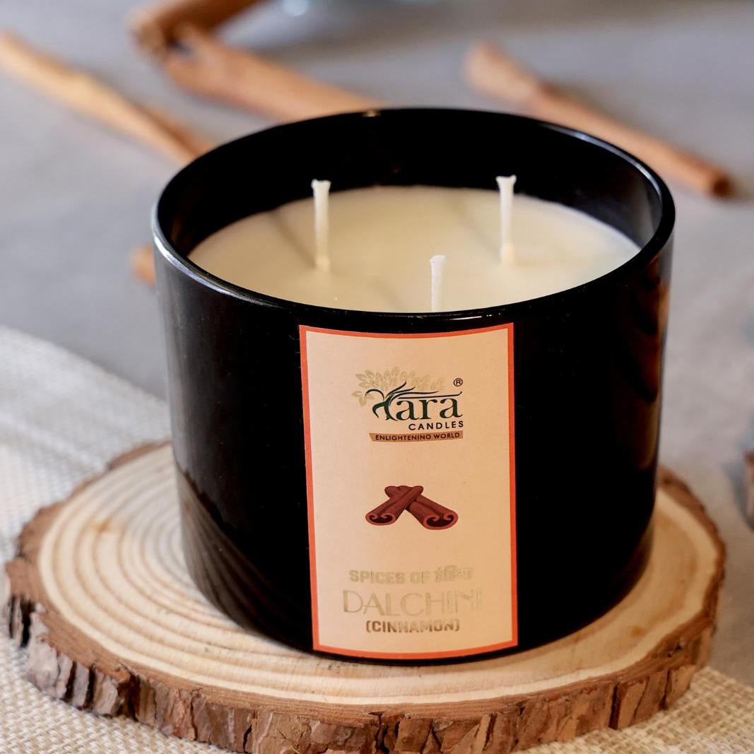 Dalchini - 3 Wick Scented Candle - Amber Glass Jar - Large - Tara Candles