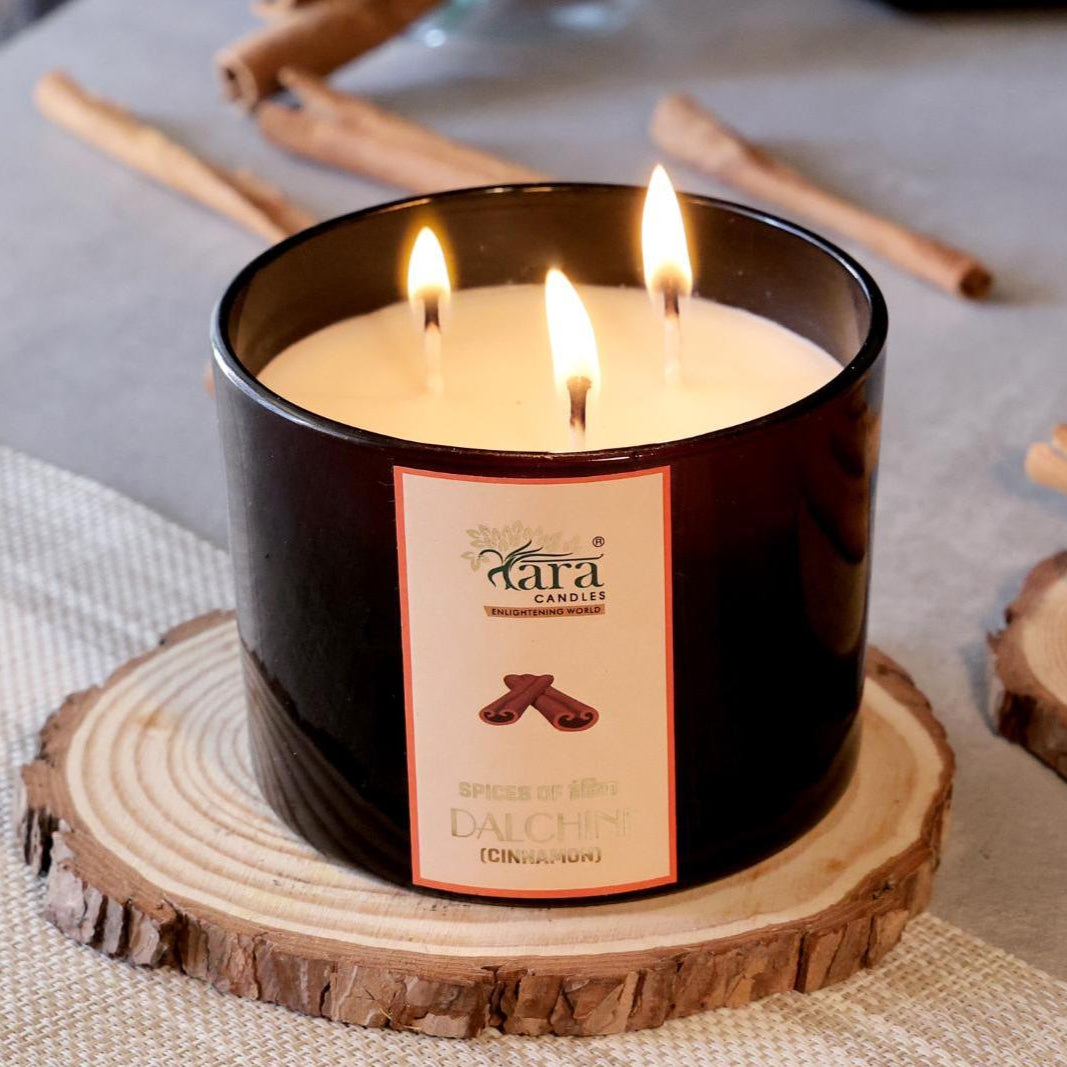 Dalchini - 3 Wick Scented Candle - Amber Glass Jar - Large - Tara Candles