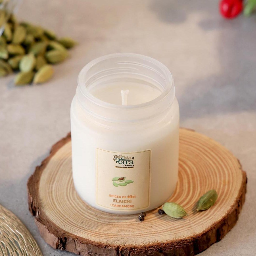 Elaichi - 1 Wick Scented Candle - Frosted Container - Tara Candles