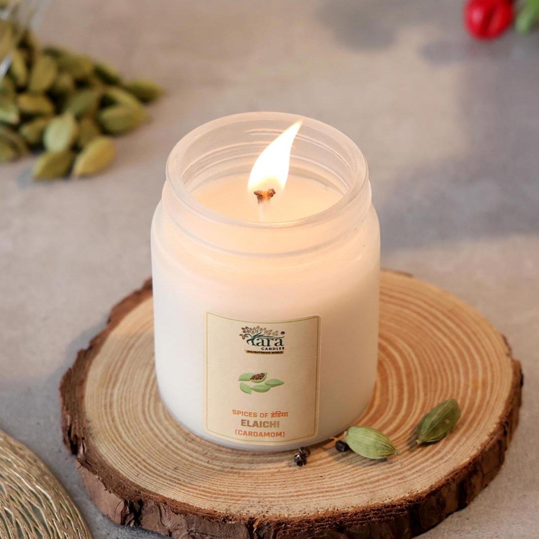 Elaichi - 1 Wick Scented Candle - Frosted Container - Tara Candles