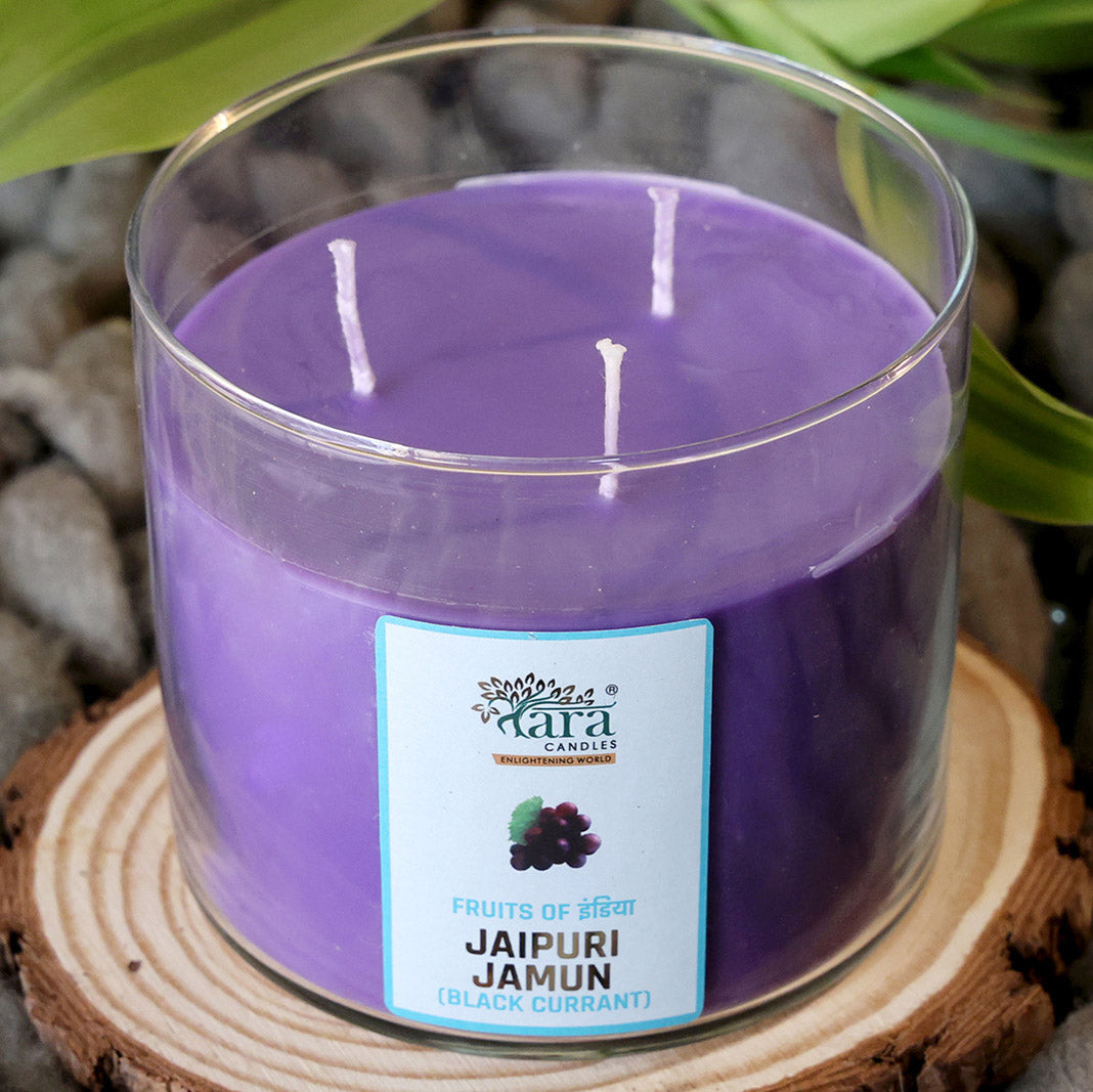 Jaipuri Jamun - 3 Wick Scented Candle - Clear Glass Jar - Tara Candles