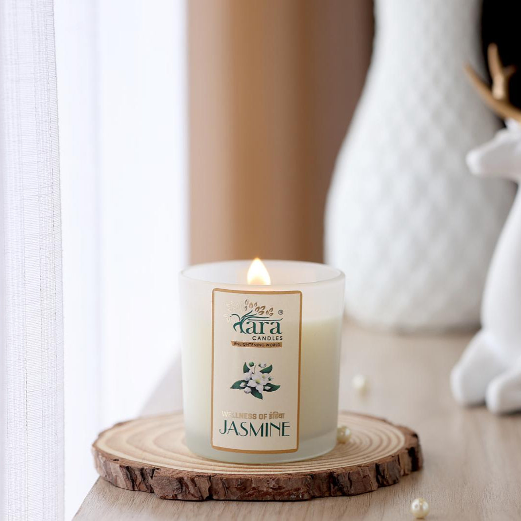 Jasmine - 1 Wick Scented Candle - Frosted Glass Jar - Tara Candles