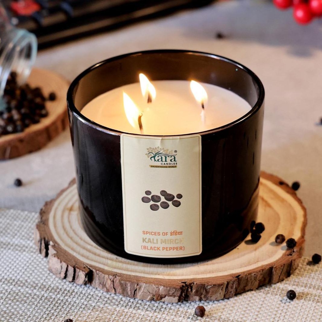 Kalimirch - 3 Wick Scented Candle - Amber Glass Jar - Large - Tara Candles