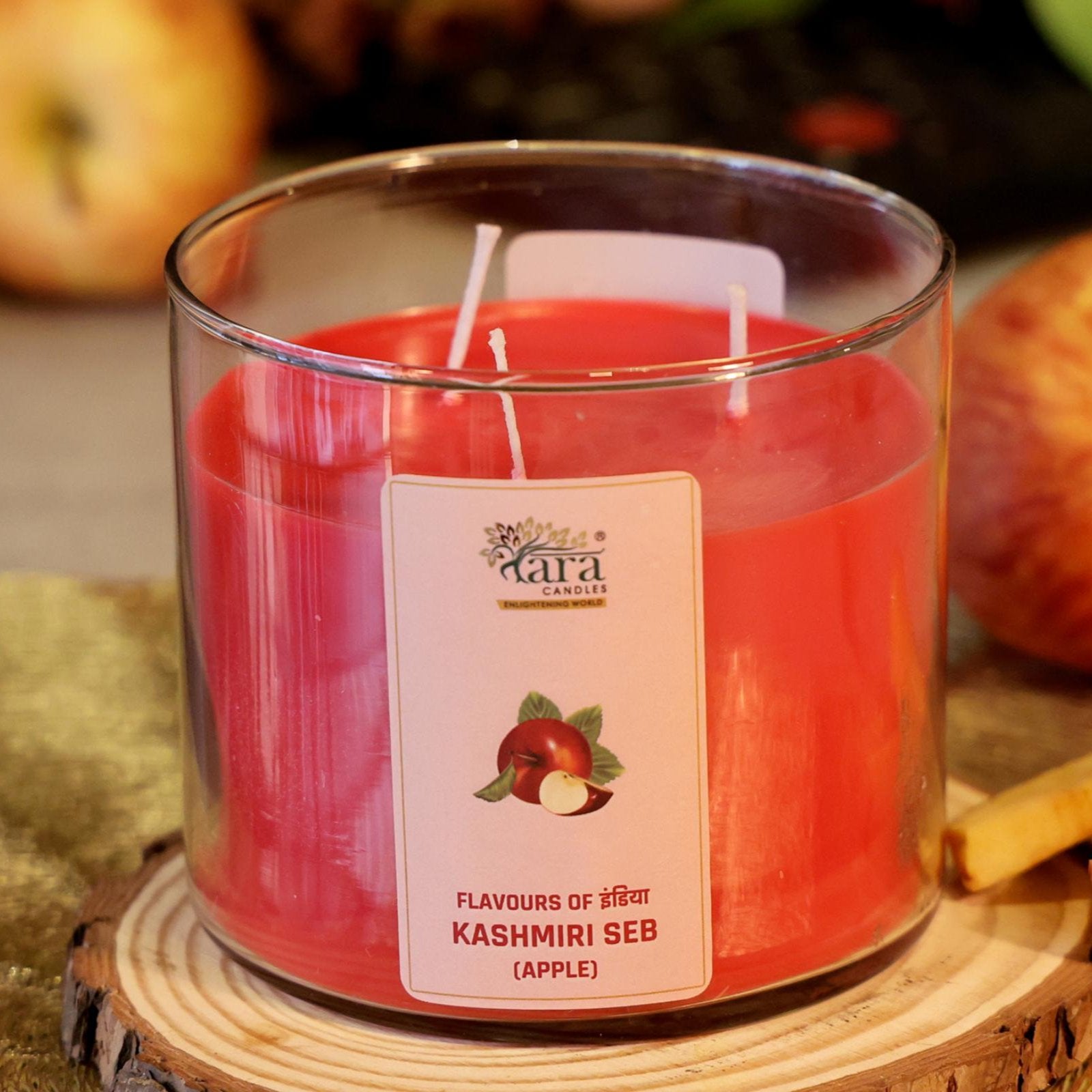 Kashmiri Seb - 3 Wick Scented Candle - Clear Glass Jar - Tara Candles