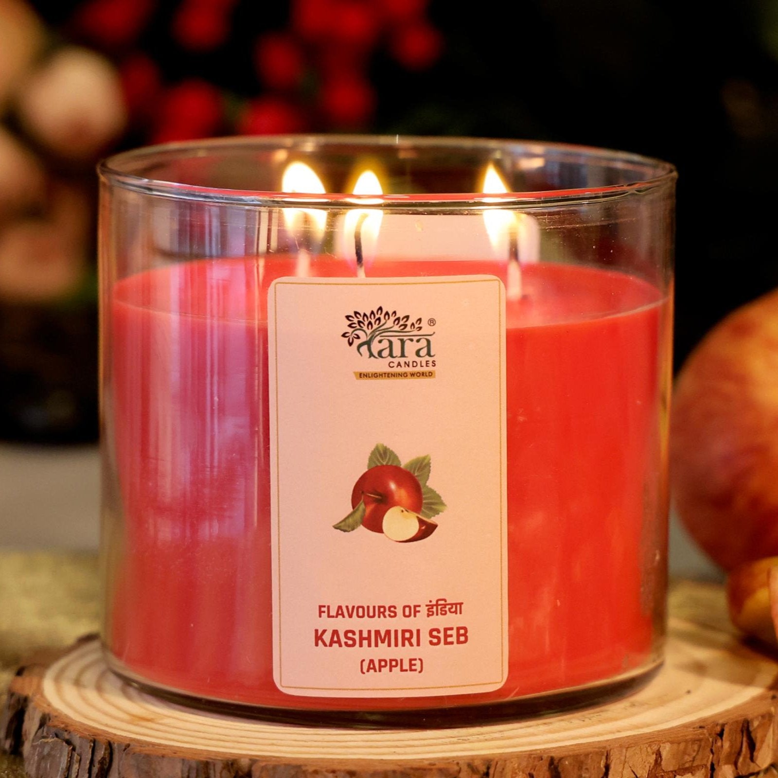 Kashmiri Seb - 3 Wick Scented Candle - Clear Glass Jar - Tara Candles