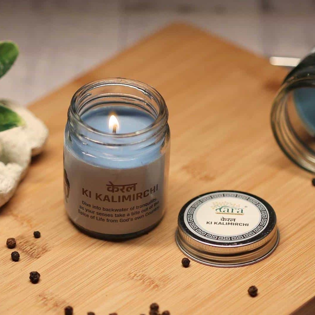 Keral Ki Kalimirchi - 1 Wick Scented Candle - Plain Glass Jar - Tara Candles