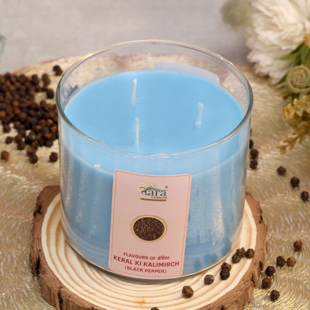 Keral Ki Kalimirchi - 3 Wick Scented Candle - Clear Glass Jar - Tara Candles