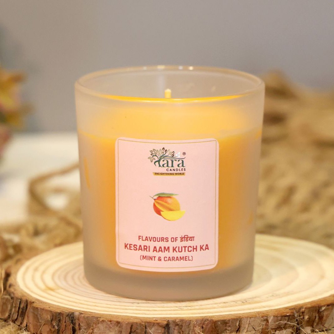Kesari Aam Kutch Ka - 1 Wick Scented Candle - Frosted Glass Jar - Tara Candles