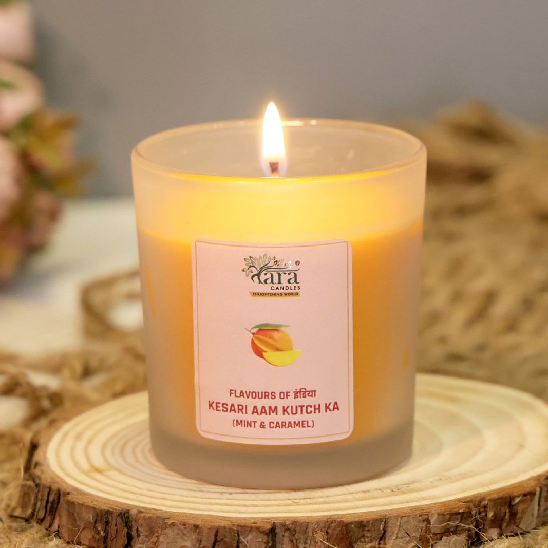 Kesari Aam Kutch Ka - 1 Wick Scented Candle - Frosted Glass Jar - Tara Candles