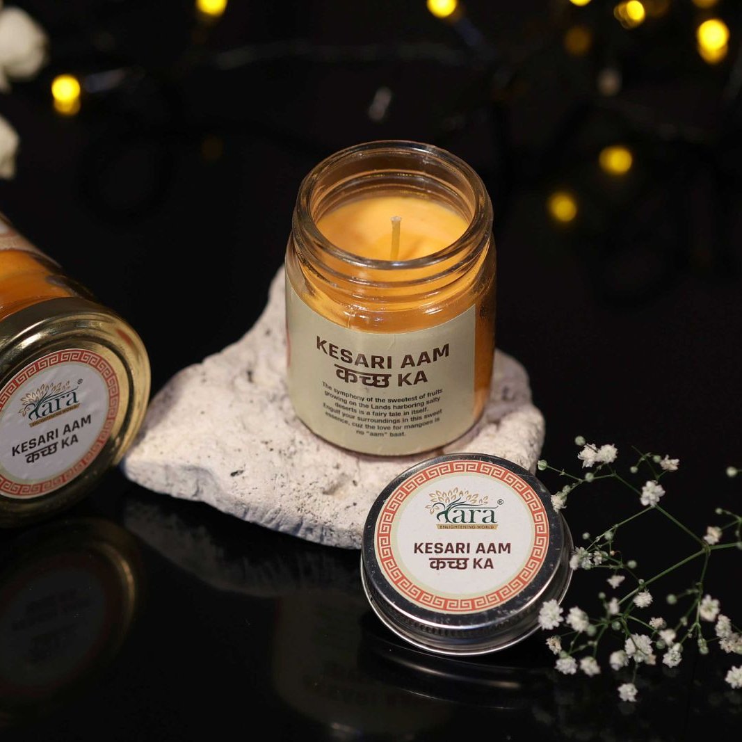 Kesari Aam Kutch Ka - 1 Wick Scented Candle - Plain Glass Jar - Tara Candles