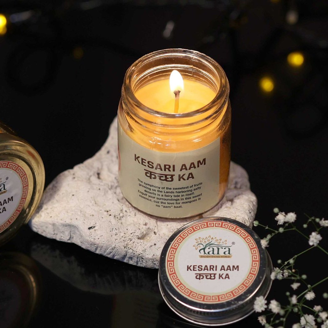 Kesari Aam Kutch Ka - 1 Wick Scented Candle - Plain Glass Jar - Tara Candles