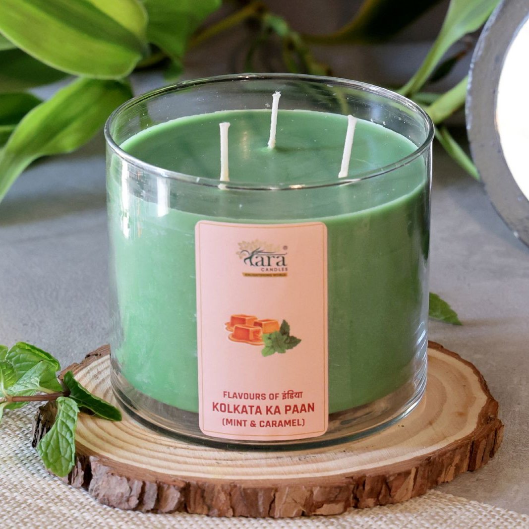 Kolkata Ka Paan - 3 Wick Scented Candle - Clear Glass Jar - Tara Candles