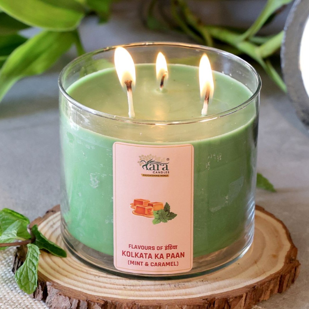 Kolkata Ka Paan - 3 Wick Scented Candle - Clear Glass Jar - Tara Candles