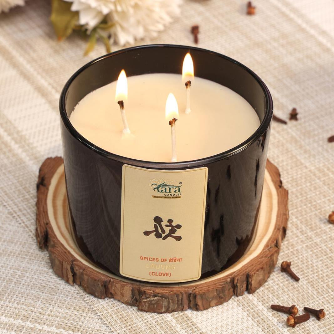 Lauvng  - 3 Wick Scented Candle - Amber Glass Jar - Large - Tara Candles