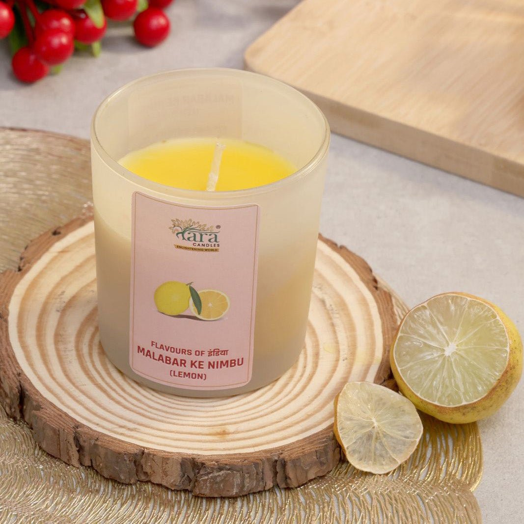 Malabari Ke Nimbu - 1 Wick Scented Candle - Frosted Glass Jar - Tara Candles