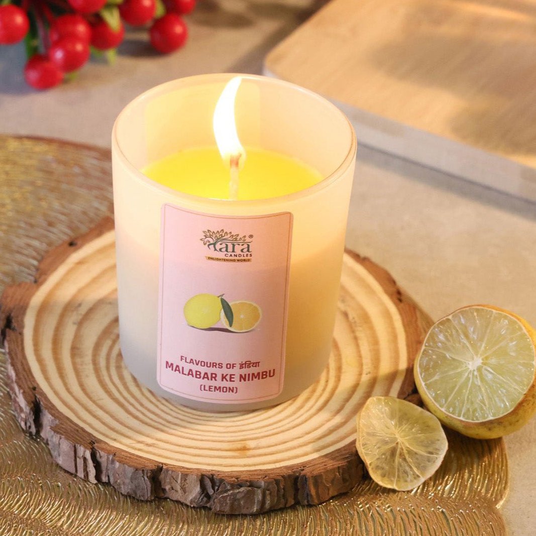 Malabari Ke Nimbu - 1 Wick Scented Candle - Frosted Glass Jar - Tara Candles