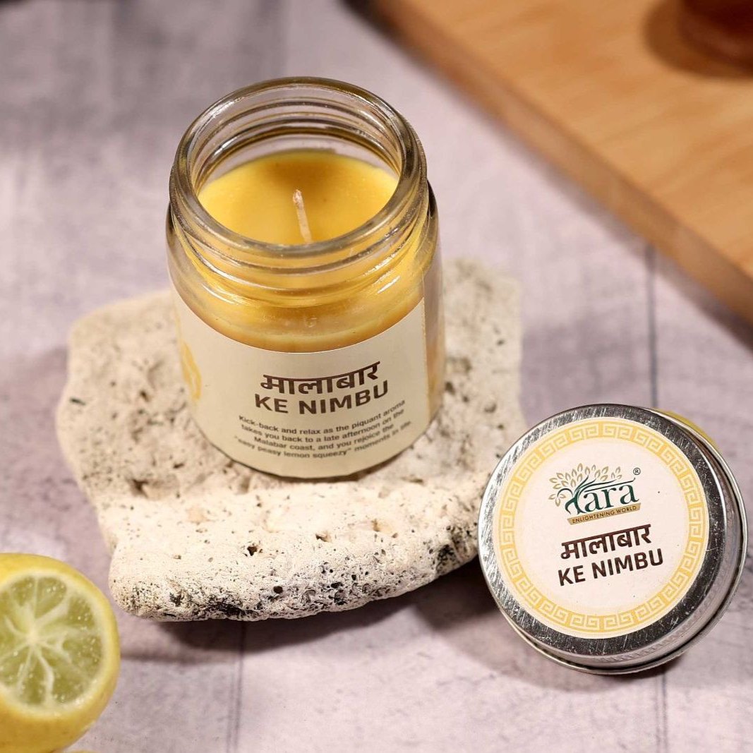 Malabari Ke Nimbu - 1 Wick Scented Candle - Plain Glass Jar - Tara Candles