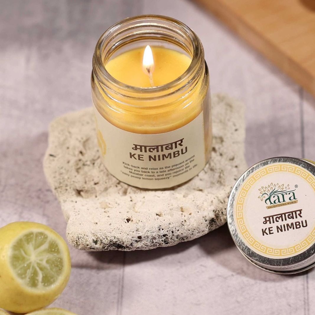Malabari Ke Nimbu - 1 Wick Scented Candle - Plain Glass Jar - Tara Candles