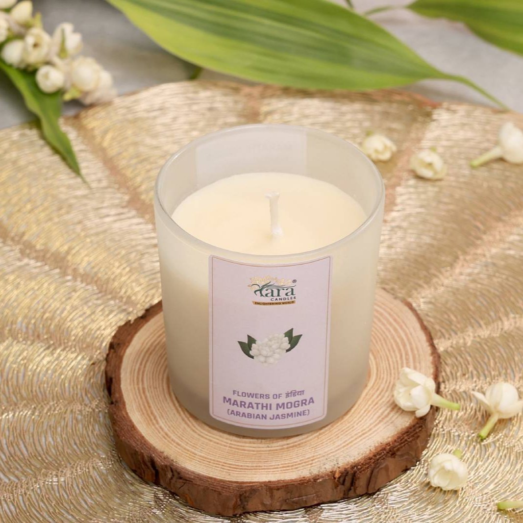 Marathi Mogra- 1 Wick Scented Candle - Frosted Glass Jar - Tara Candles