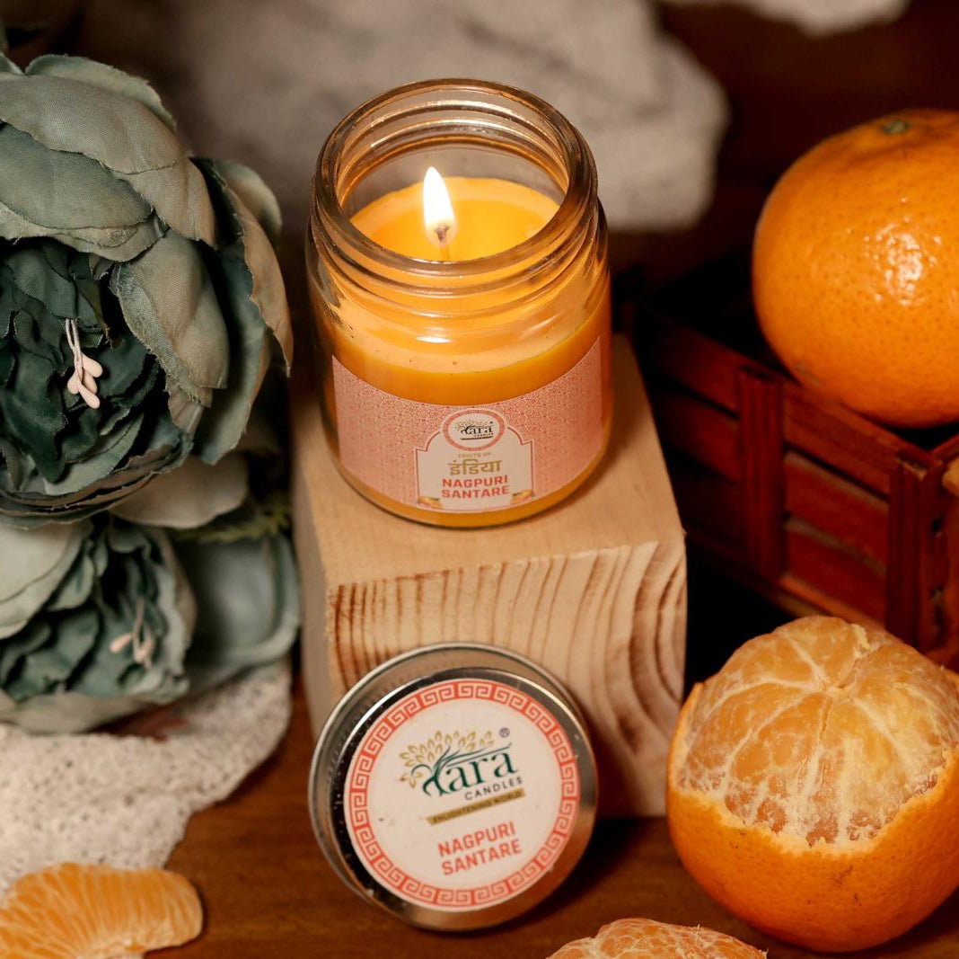 Nagpuri Santare - 1 Wick Scented Candle - Plain Glass Jar - Tara Candles
