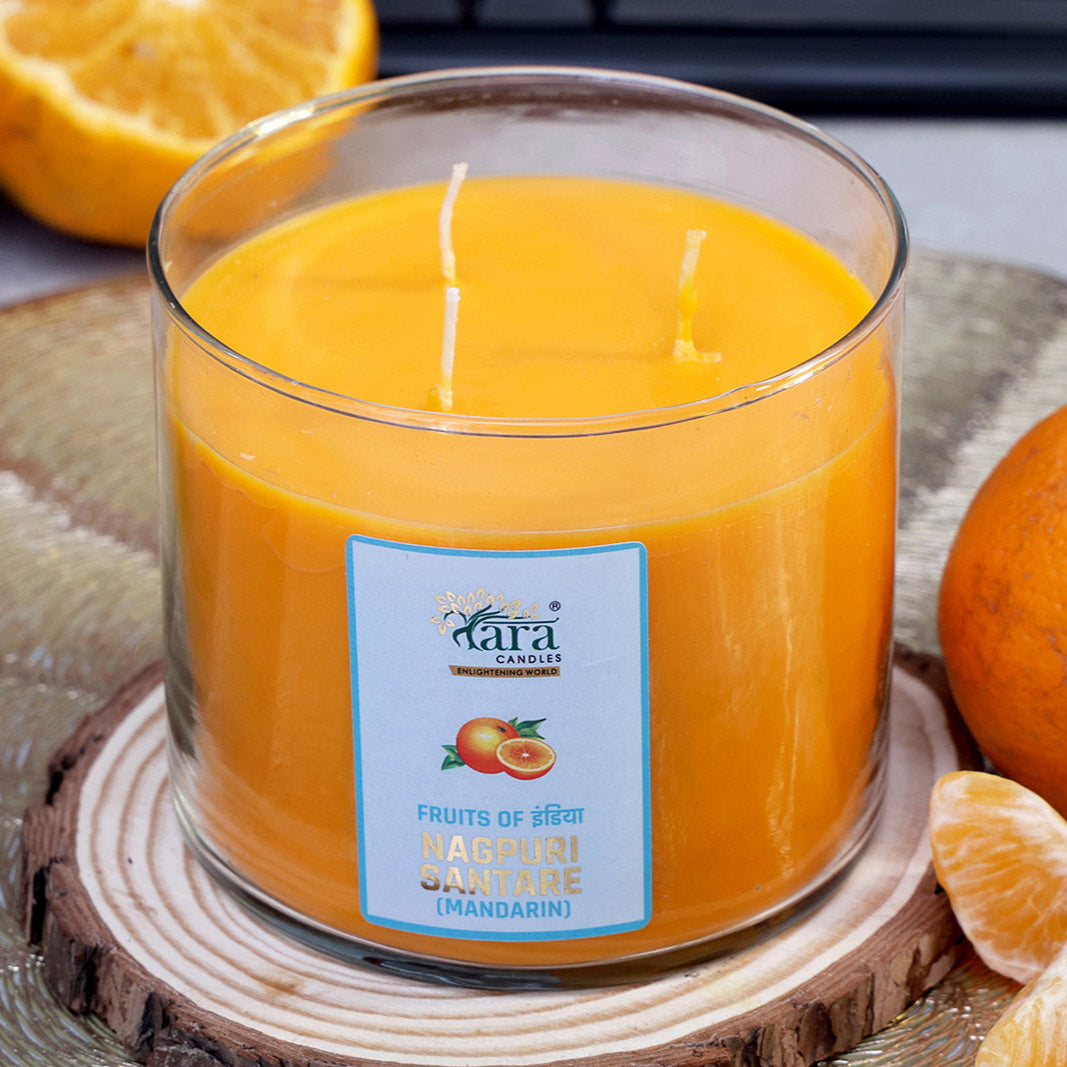 Nagpuri Santare - 3 Wick Scented Candle - Clear Glass Jar - Tara Candles