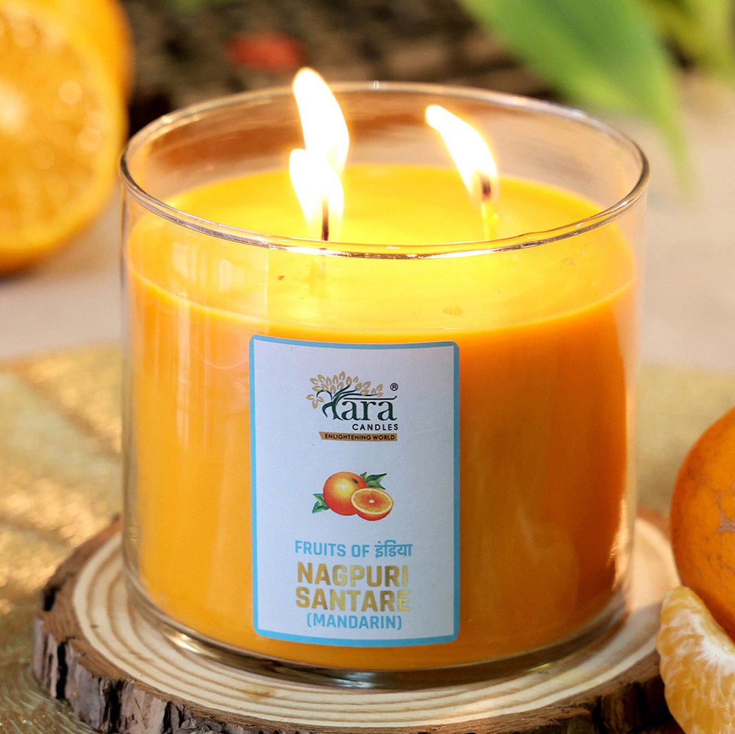 Nagpuri Santare - 3 Wick Scented Candle - Clear Glass Jar - Tara Candles