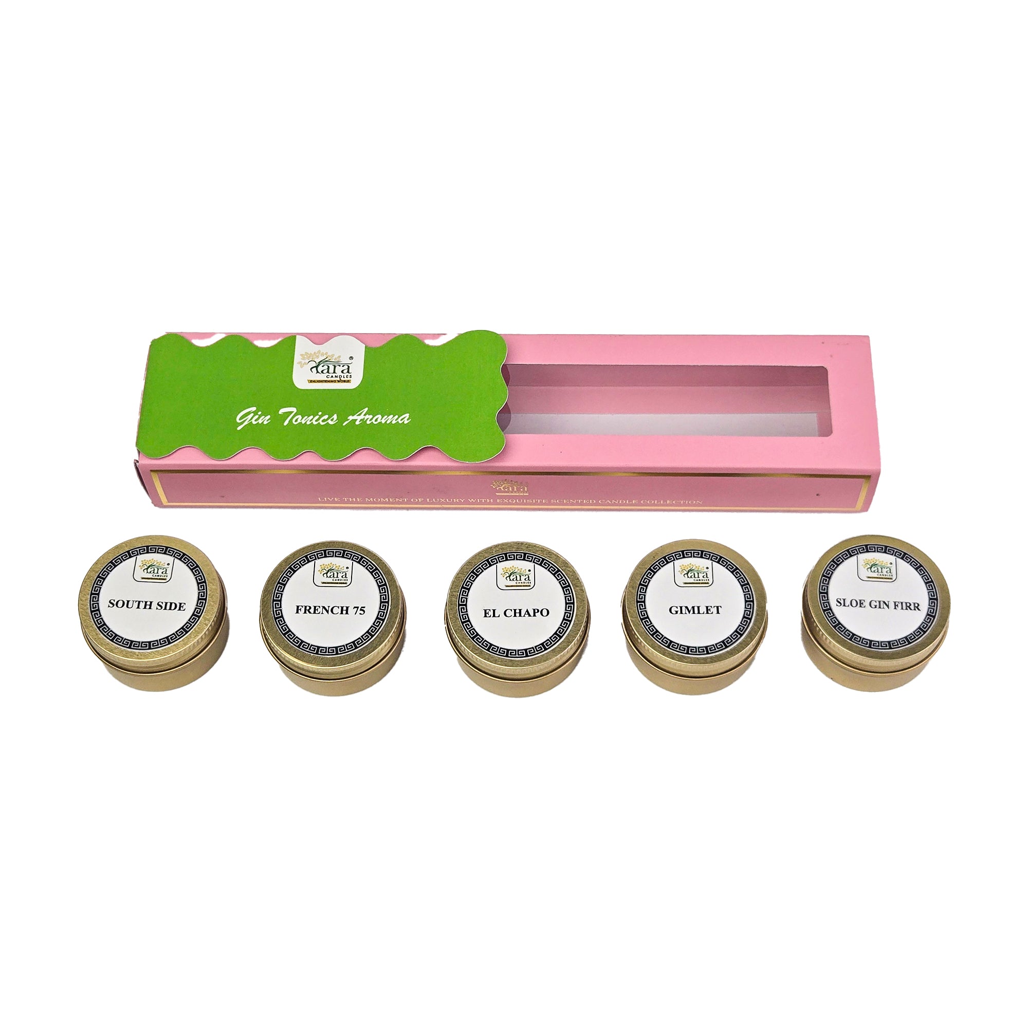 Gin Tonics Aroma Collection | Scented Tin Candle | Set of 5 | Single Wick