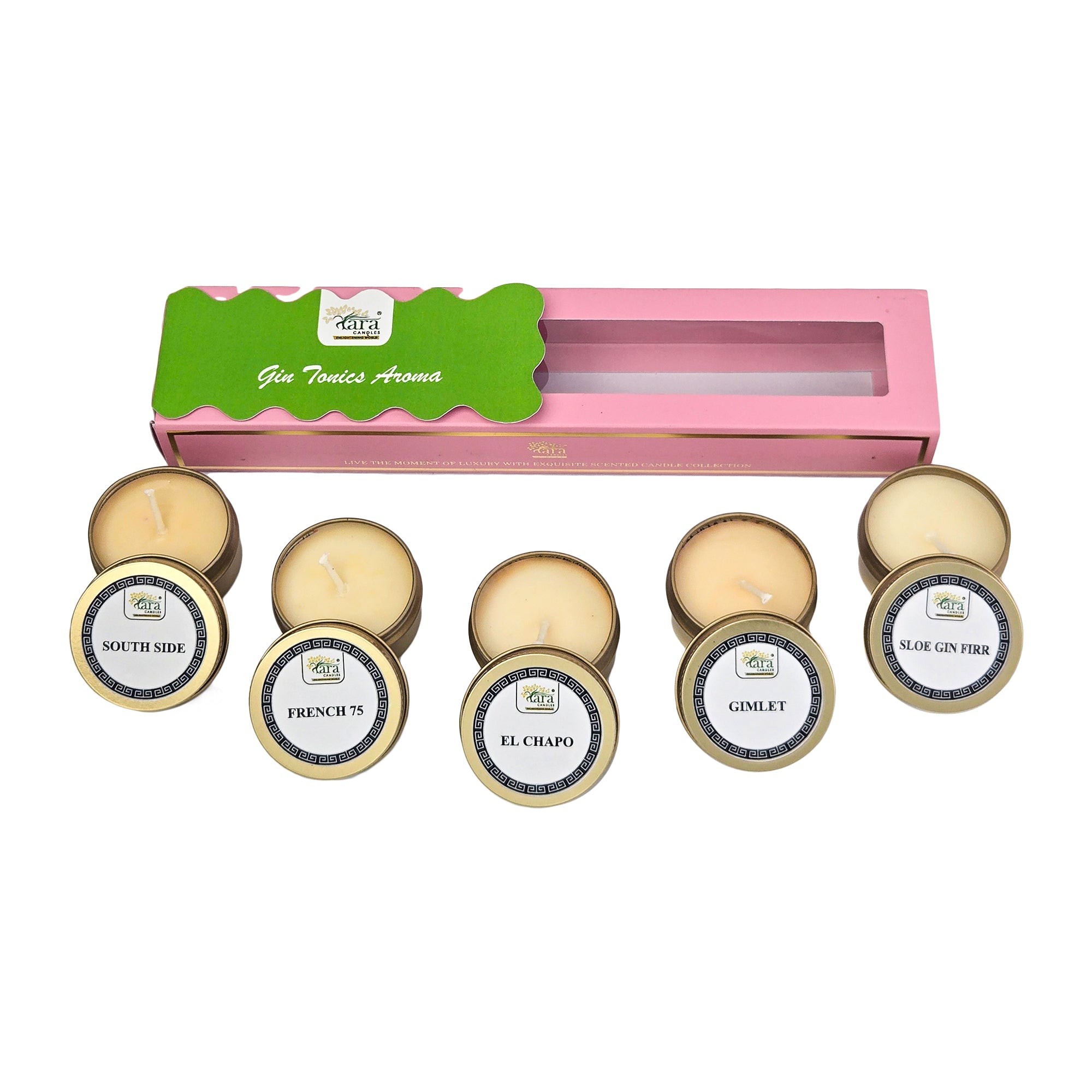 Gin Tonics Aroma Collection | Scented Tin Candle | Set of 5 | Single Wick