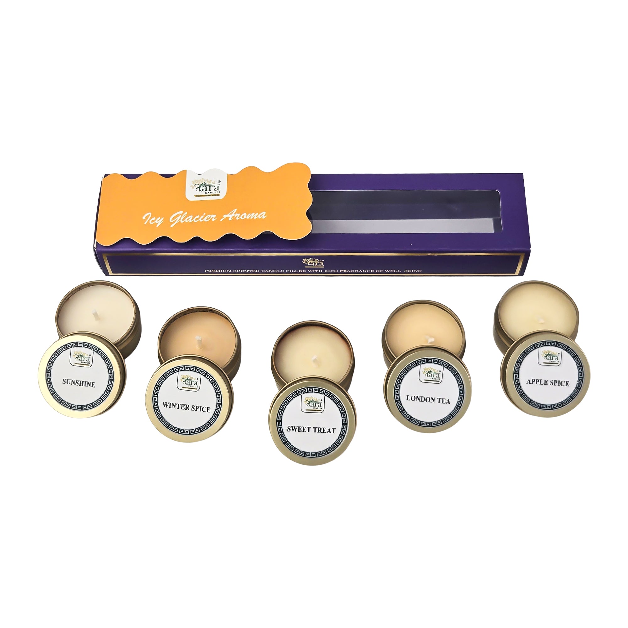 Icy Glacier Aroma Collection | Scented Tin Candle | Set of 5 | Single Wick