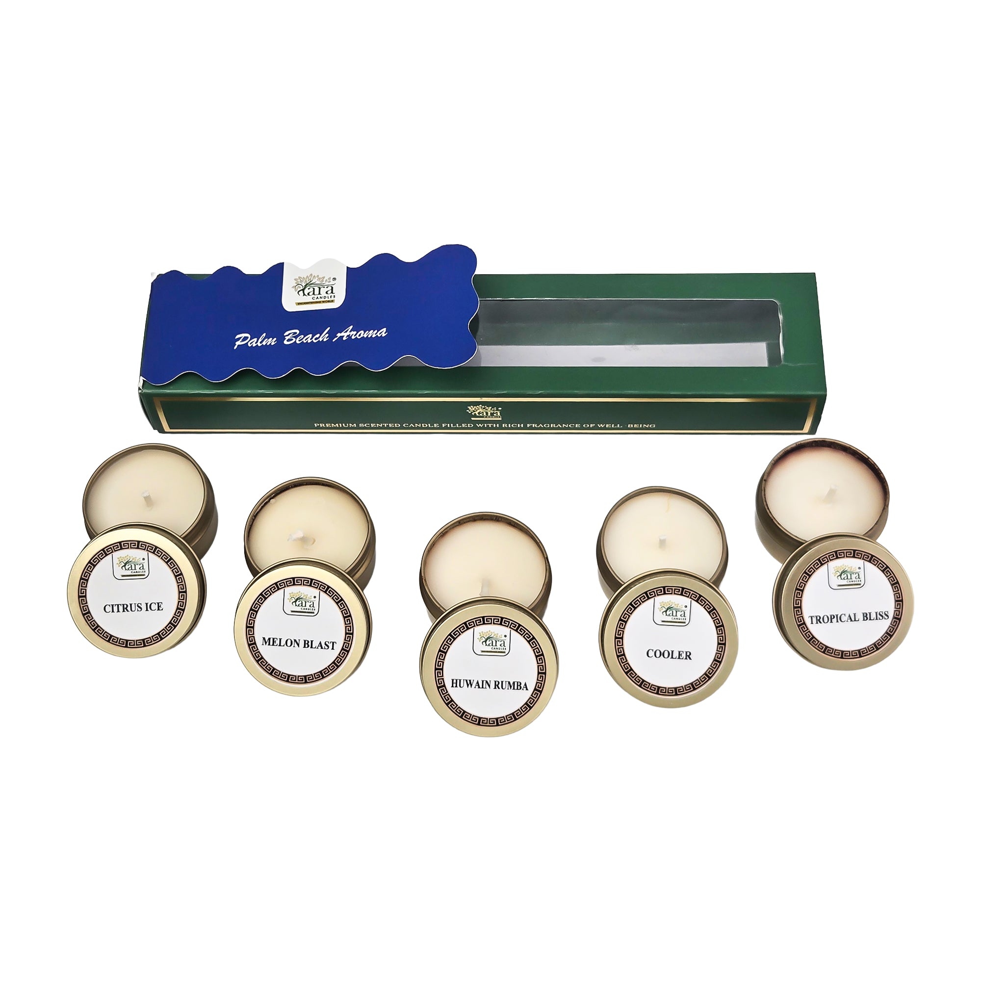 Palm Beach Aroma Collection | Scented Tin Candle | Set of 5 | Single Wick