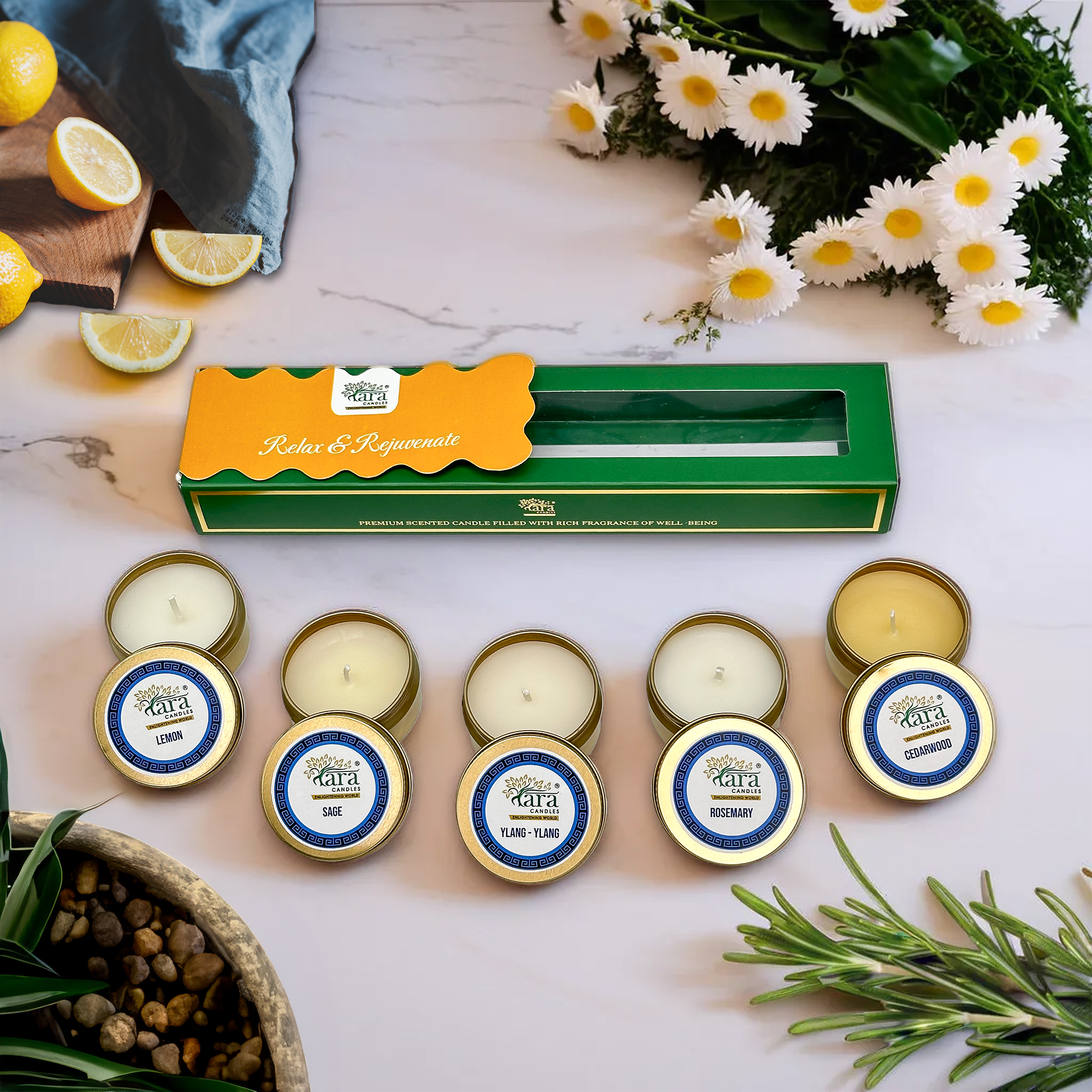 Relax and Rejuvenate - Scented Tin Candle - Set of 5 - Tara Candles