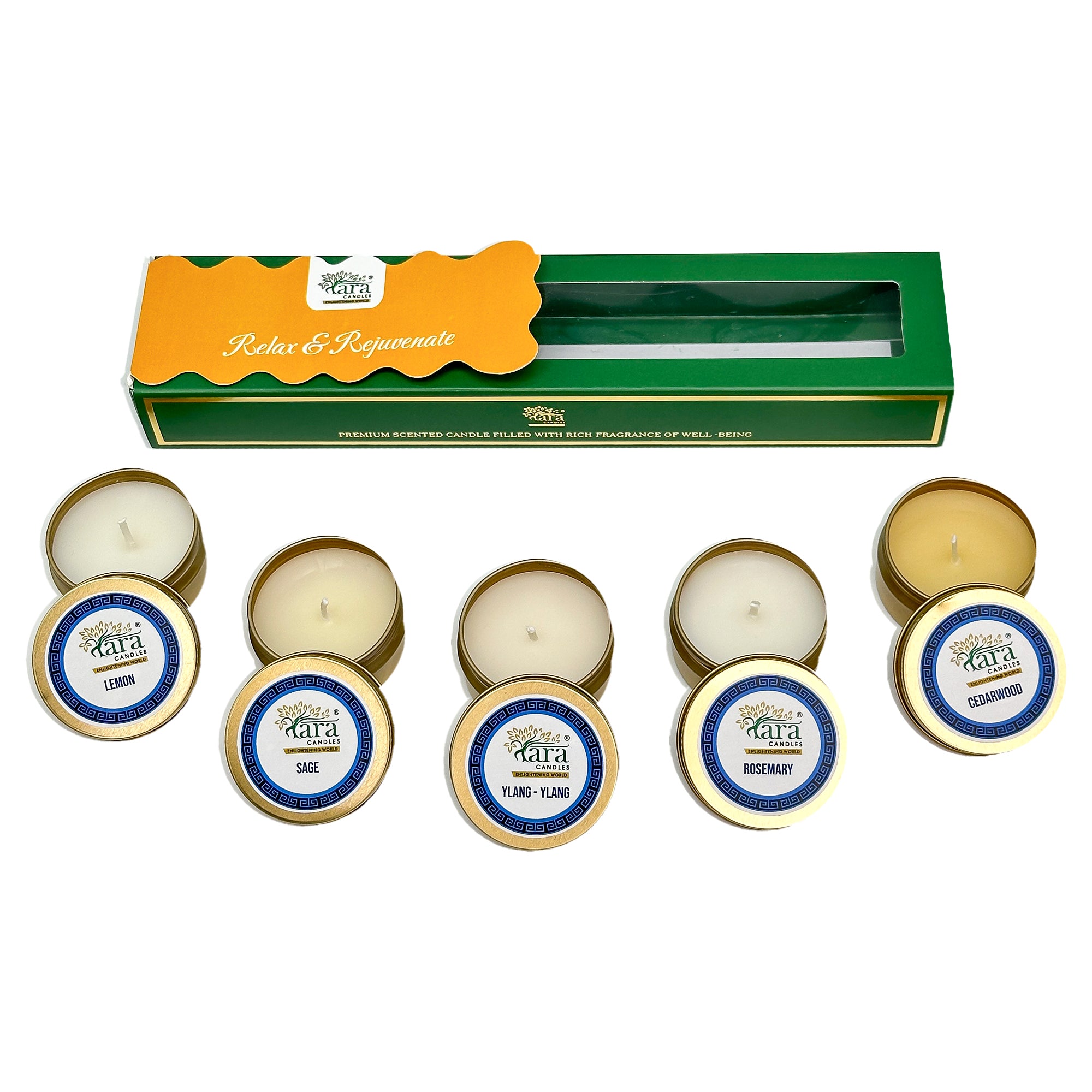 Relax and Rejuvenate - Scented Tin Candle - Set of 5 - Tara Candles