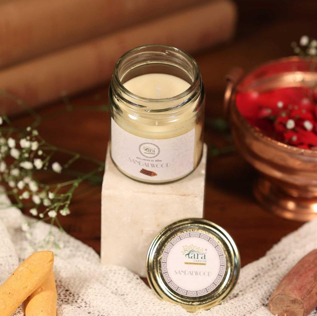 Sandalwood - 1 Wick Scented Candle - Plain Glass Jar - Tara Candles