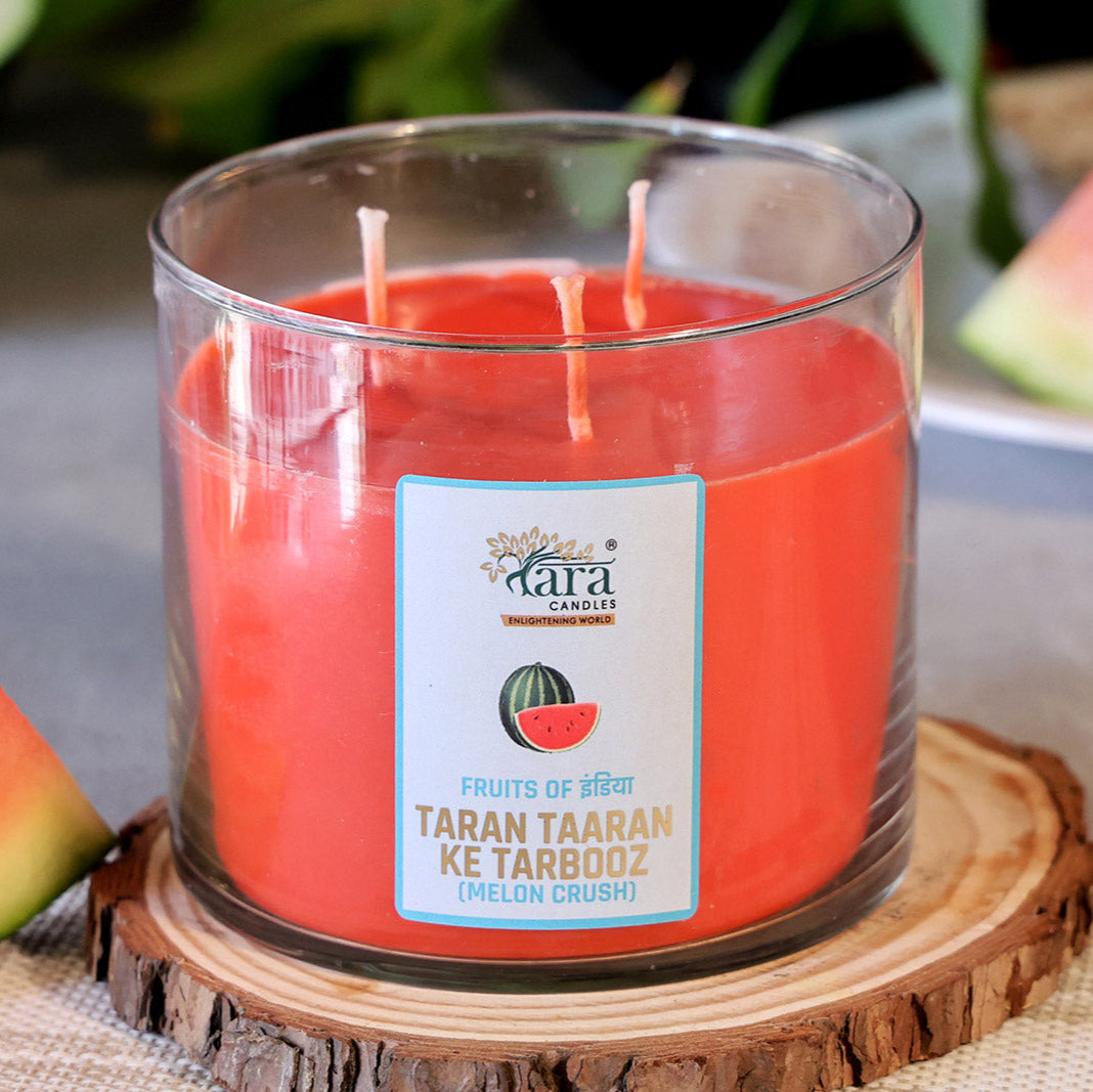 Taran Taaran Ke Tarbooz - 3 Wick Scented Candle - Clear Glass Jar - Tara Candles