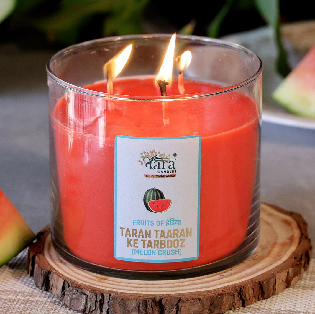 Taran Taaran Ke Tarbooz - 3 Wick Scented Candle - Clear Glass Jar - Tara Candles
