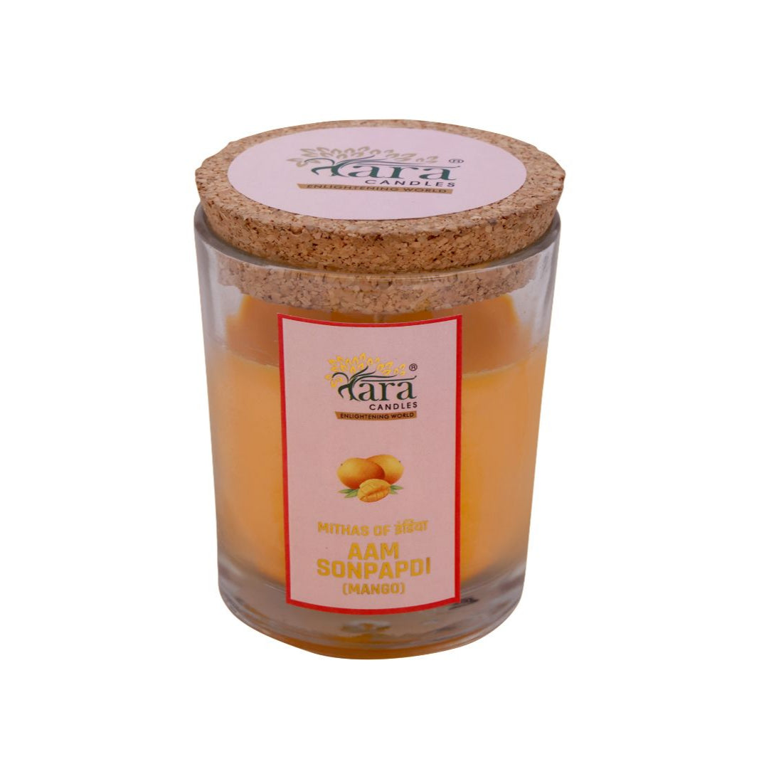Aam Sonpapdi - 1 Wick Scented Candle -  Glass Jar Cork Lid - Tara Candles