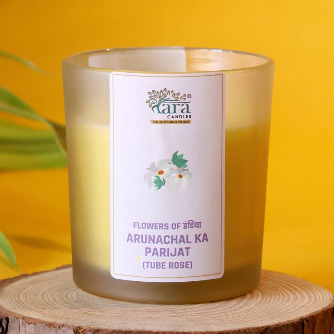 Arunachal KI Parijat - 1 Wick Scented Candle - Frosted Glass Jar - Tara Candles