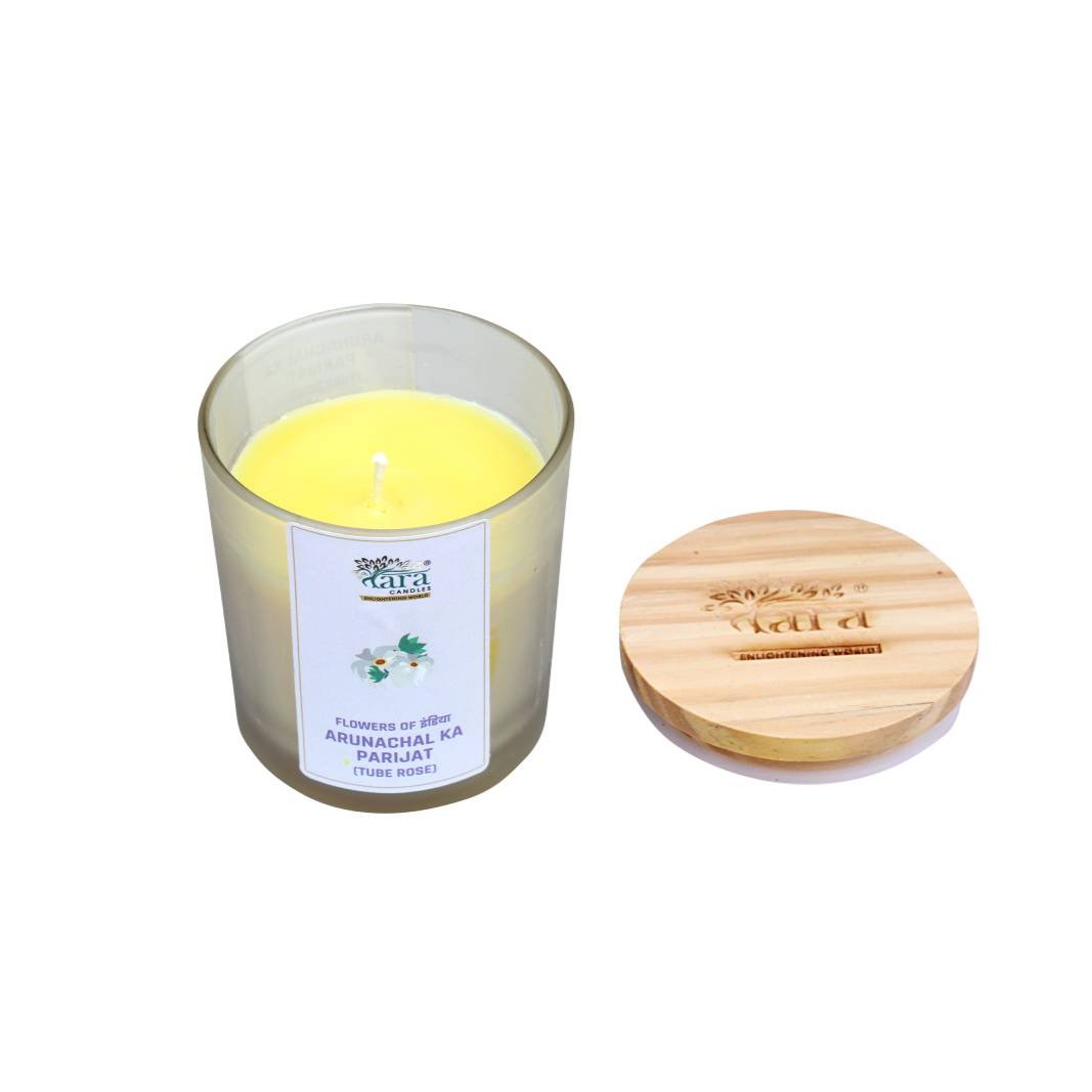 Arunachal KI Parijat - 1 Wick Scented Candle - Frosted Glass Jar - Tara Candles