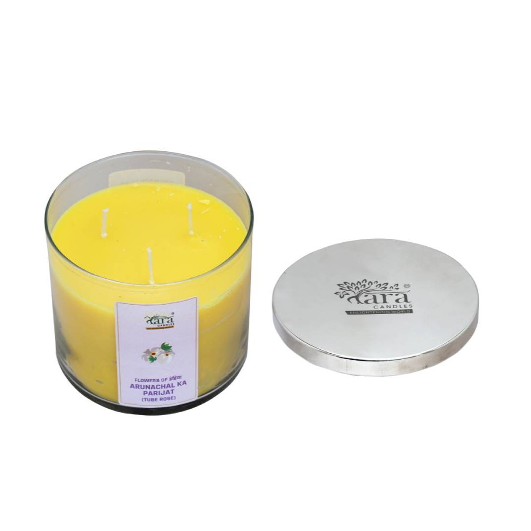 Arunachal Ki Parijat - 3 Wick Scented Candle - Clear Glass Jar - Tara Candles
